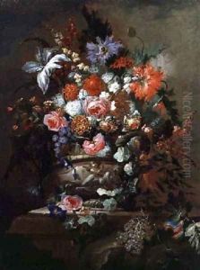 Still life of Flowers and Grapes by Jean-Baptiste Morel