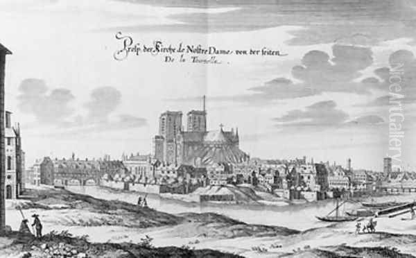 View from the Left Bank of the Seine to the Ile de la Cite and Notre Dame from Topographia Galliae by Martin Zeiller - view 1