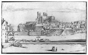 View of the Cathedral of Notre-Dame, Paris, seen from the back