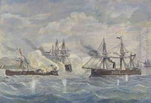 Naval Combat beween the Peruvian Ship Huascar against the Chilean Blanco Encalada and the Cochrane in 1879