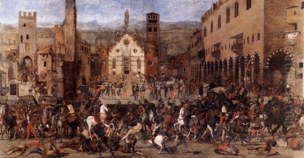 The Expulsion of the Bonacolsi in 1328 in Piazza Sordello Mantua 1494 - view 1