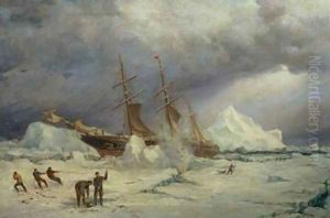 The Pandora Nipped in the Pack in Melville Bay 24th July 1876 an Arctic expedition led by Commander Sir Allen Young 1827-1915 1877 by Walter William May