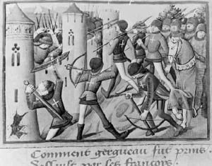 Ms Fr 5054 f58v the Siege of Jargeau by de Paris (known as Auvergne) Martial