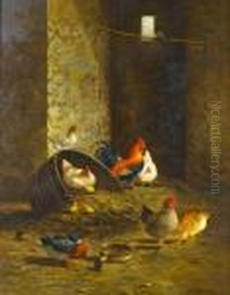 Poultry And A Duck In A Barn - view 1