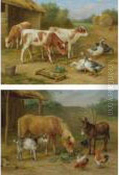 Calves And Geese, And A Pony, Donkey, Goat And Chickens - view 1