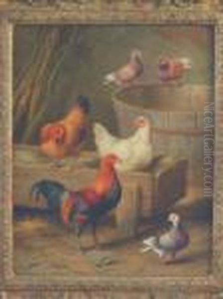 Studies Of Chickens,chicks And Pigeons, A Pair - view 1