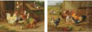 Rooster, Hens And Pigeons, And Rooster, Hens And Ducks: A Pair by Edgar Hunt