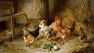 Huhner Im Stall. 1897. by Edgar Hunt