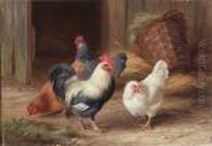 Chickens Outside A Barn by Edgar Hunt