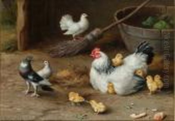 Hen And Chicks In A Barn - view 1
