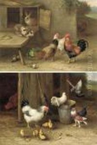 Chickens, Chicks And Doves; And The Rabbit Hutch, With Rabbits And Chickens by Edgar Hunt