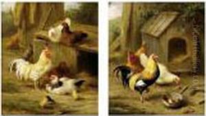 Chickens Feeding; Chickens And Chicks by Edgar Hunt