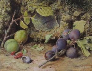 Still Life With Plums And A Snail Shell by William Henry Hunt