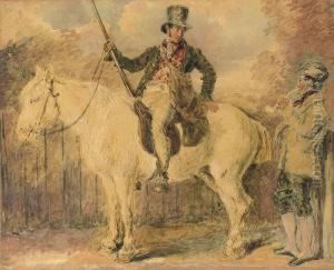 A Gamekeeper On A Horse And Another Man Conversing
