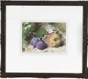 Plums, Peach And Black Berries On A Mossy Bank by William Henry Hunt