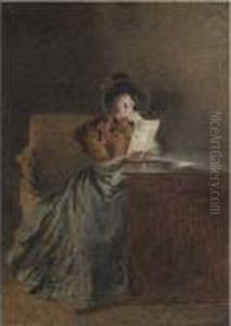 A Girl Reading A Letter By Lamplight by William Henry Hunt
