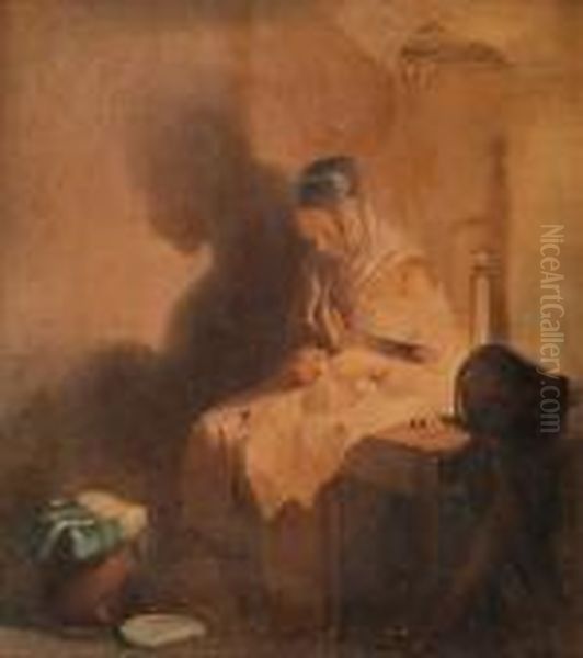 A Lady Sewing - view 1