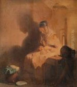 A Lady Sewing by William Henry Hunt