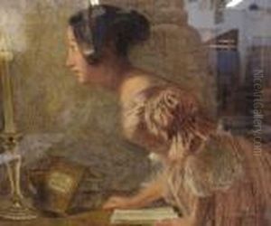 Portrait Of A Female Before Candlelight Reading The Book Of Omensp by William Henry Hunt