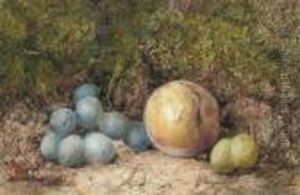 A Still Life Of Grapes And A Peach On A Mossy Bank A Still Life Of Grapes And A Peach On A Mossy Bank