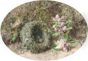 Apple Blossom And A Bird's Nest On A Mossy Bank by William Henry Hunt