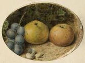 Still Life Of Apples And Grapes On A Mossybank by William Henry Hunt