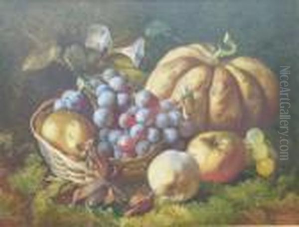 A Still Life With Grapes , Apples And Melon On A Mossy Bank - view 1