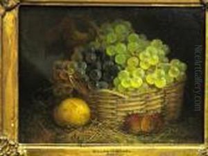 A Still Life With A Basket Of Grapes And Other Fruit by William Henry Hunt