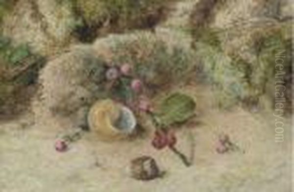 Still Life Of A Shell And Berries On A Mossy Bank - view 1