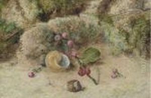 Still Life Of A Shell And Berries On A Mossy Bank by William Henry Hunt