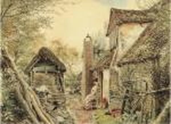 A Woman Sewing In A Cottage Garden, Edgware - view 1