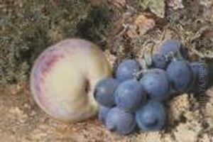 A Still Life Of A Peach And Grapes by William Henry Hunt