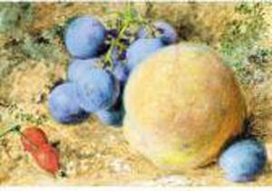 Still Life With A Peach, Plums And Rosehips On A Mossy Bank Still Life With A Peach, Plums And Rosehips On A Mossy Bank