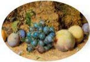 Still Life With Nectarines, Plums, Grapes And Forget-me-nots On A Mossy Bank by William Henry Hunt