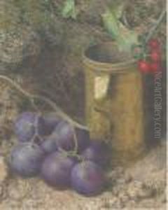 Still Life Of Grapes, A Tankard And A Sprig Of Holly