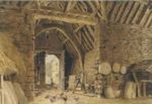 Interior Of A Barn With Chickens by William Henry Hunt