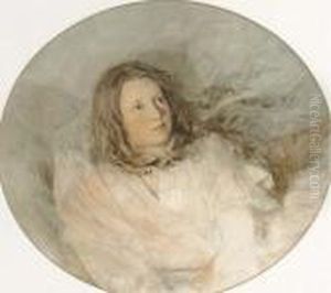 Study Of A Young Girl Reclining On A Sofa by William Henry Hunt