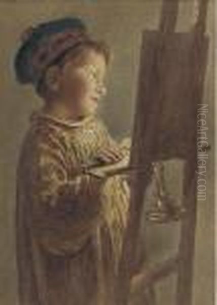 A Young Boy Viewing A Picture By Candlelight - view 1