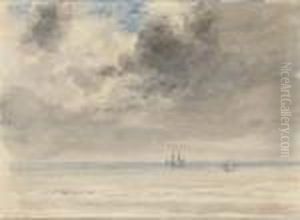 Distant Shipping Beneath Stormy Skies by William Henry Hunt