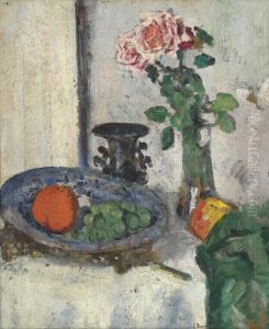 Still Life With Fruit And Roses by George Leslie Hunter