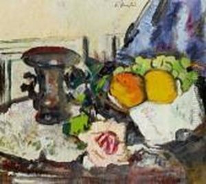 Still Life With Oranges And Grapes by George Leslie Hunter
