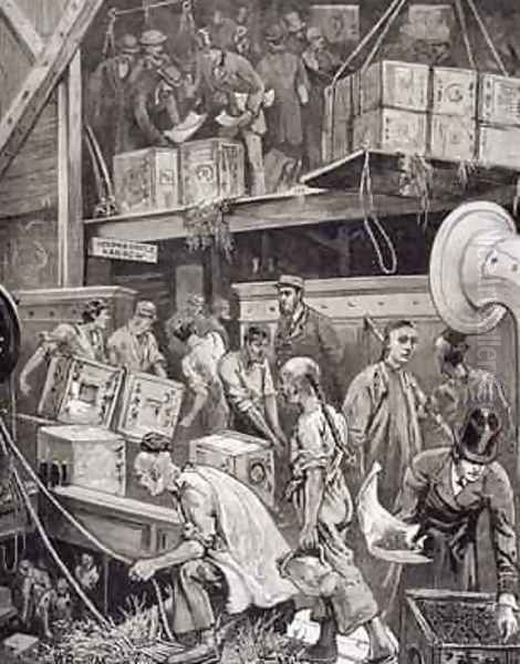 Breaking Bulk on Board a Tea Ship in the London Docks - view 1