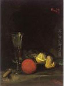 Still Life Of Fruit And A Wine Glass by George Leslie Hunter