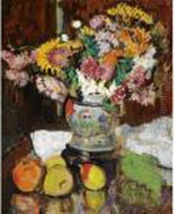 Chrysanthemums In A Chinese Vase by George Leslie Hunter