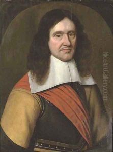 Portrait of a man, bust-length, wearing a breast plate and red sash