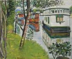 Houseboats, Loch Lomond by George Leslie Hunter