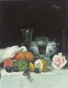 Still Life Of Fruit And A Rose by George Leslie Hunter