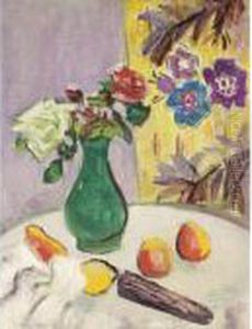 Roses In A Green Vase by George Leslie Hunter