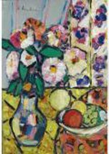 Still Life With A Vase Of Dahlias by George Leslie Hunter