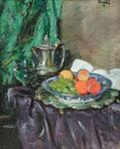 Still Life Of Coffee Pot, Wine Glass, Salver And Fruit - view 1